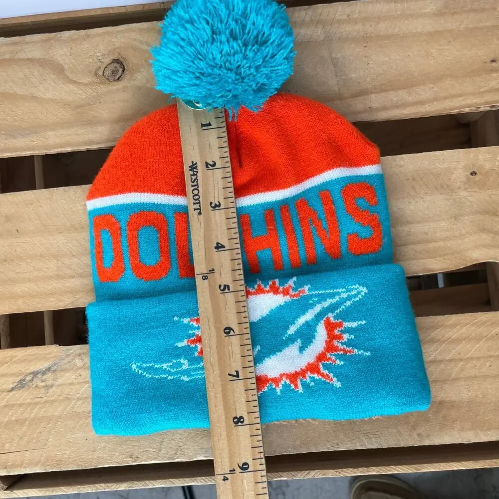 Miami Dolphins Pom Pom Beanie Sherpa Lined  Kids Size